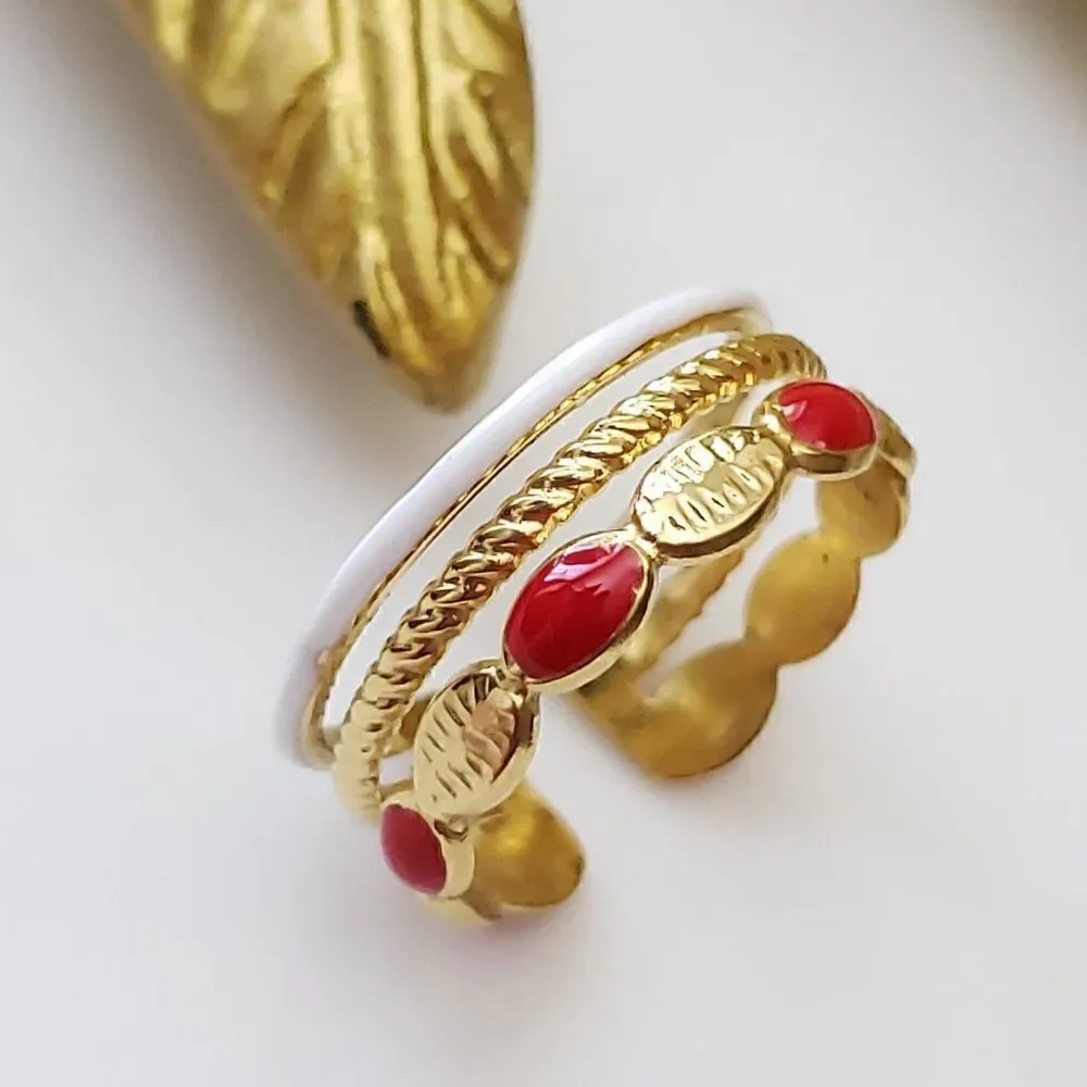 New! FP Red White Gold Cuff Ring
